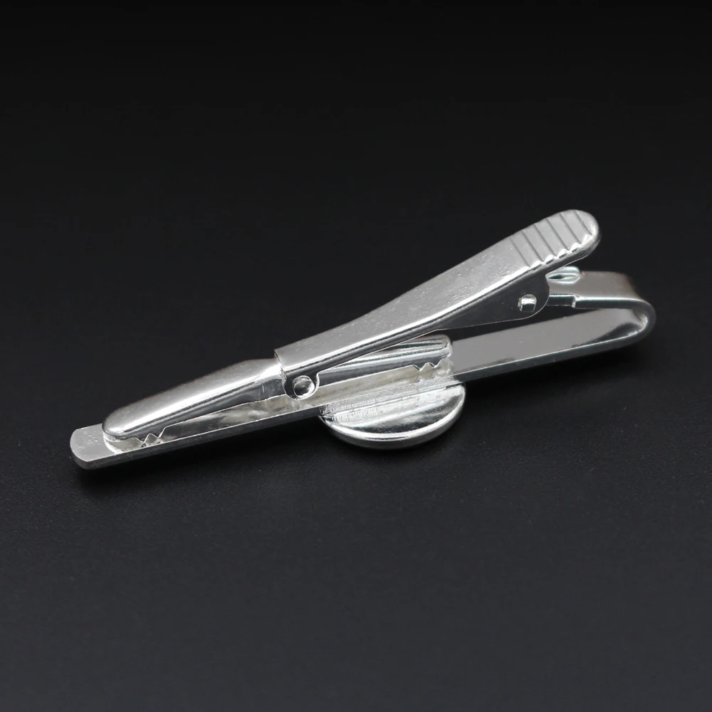 18mm Silver Plated Blank Round Bezel on Center Bar Cabochon Bases Settings Tie Clips Clasps Men's Jewelry Findings Wholesale - купить по