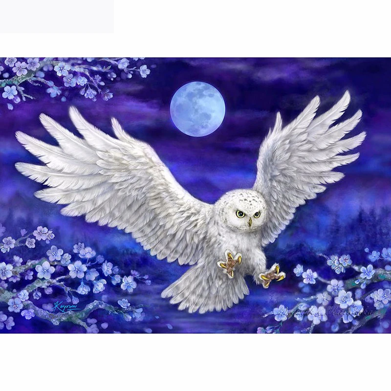 

YIKEE white owl diamond painting Full Drill Diamond Embroidery Sale Handmade Wall Decor Scenery Mosaic Crystal h1427