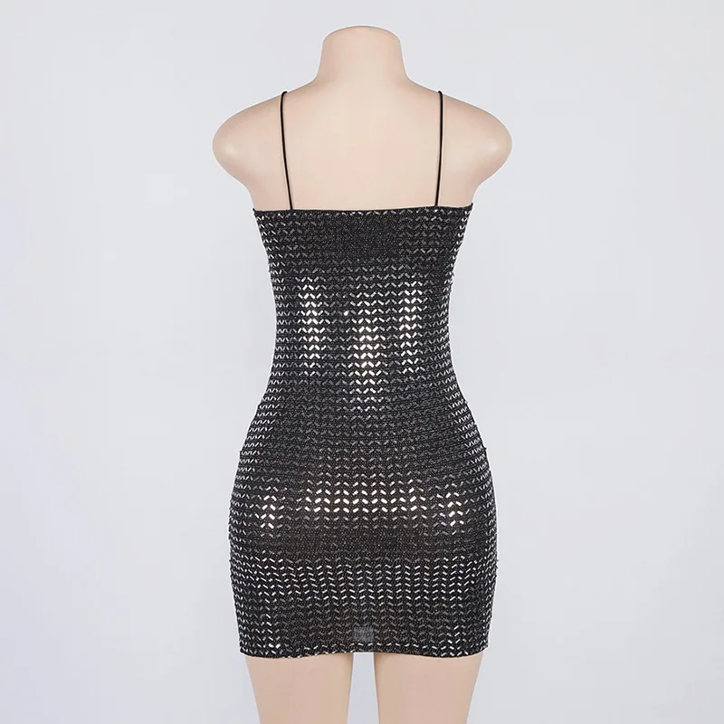 

Dotrend Fashion Black Sequin Dress Mini Straps Sleeveless Summer Dress Pencil Bodycon Robe Pull Club Party Sexy Dress 2019 Hot