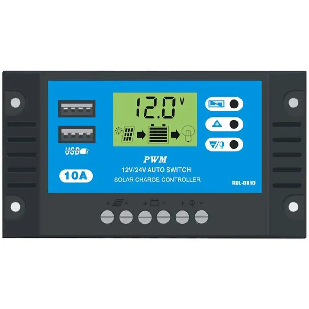 Отличительный 10A 12 V 24 V Автоматический Контроллер заряда с ЖК-дисплеем Dual USB 5 V Выход солнечная батарея для телефона регулятор зарядного устройства