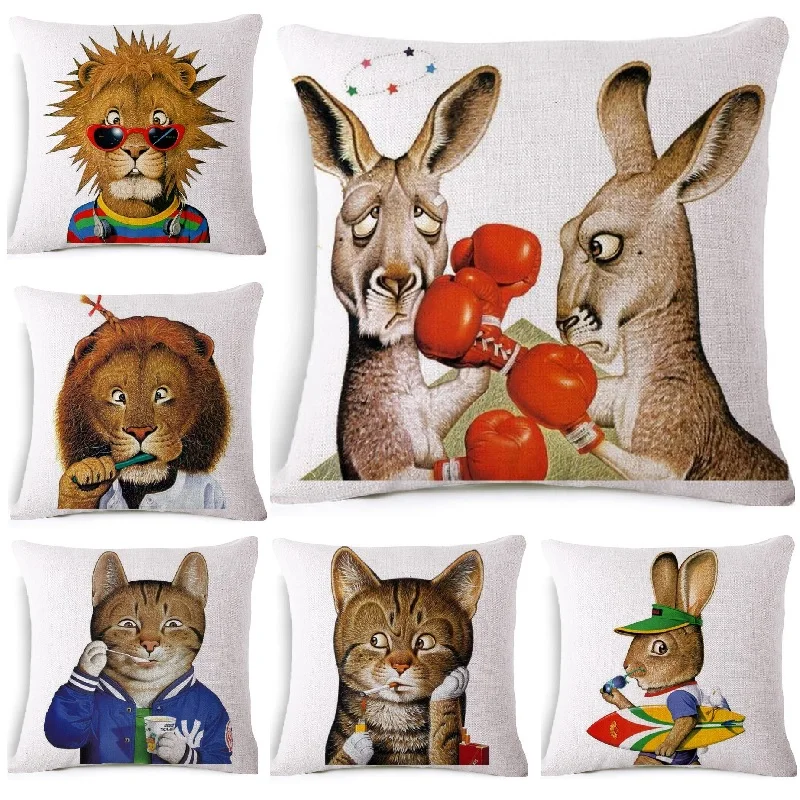 

Cushion Cover Linen Funny Animals Pattern Pillow Cover Car Sofa Throw Pillows Decorative Pillowcase almofada decorativos 45x45cm