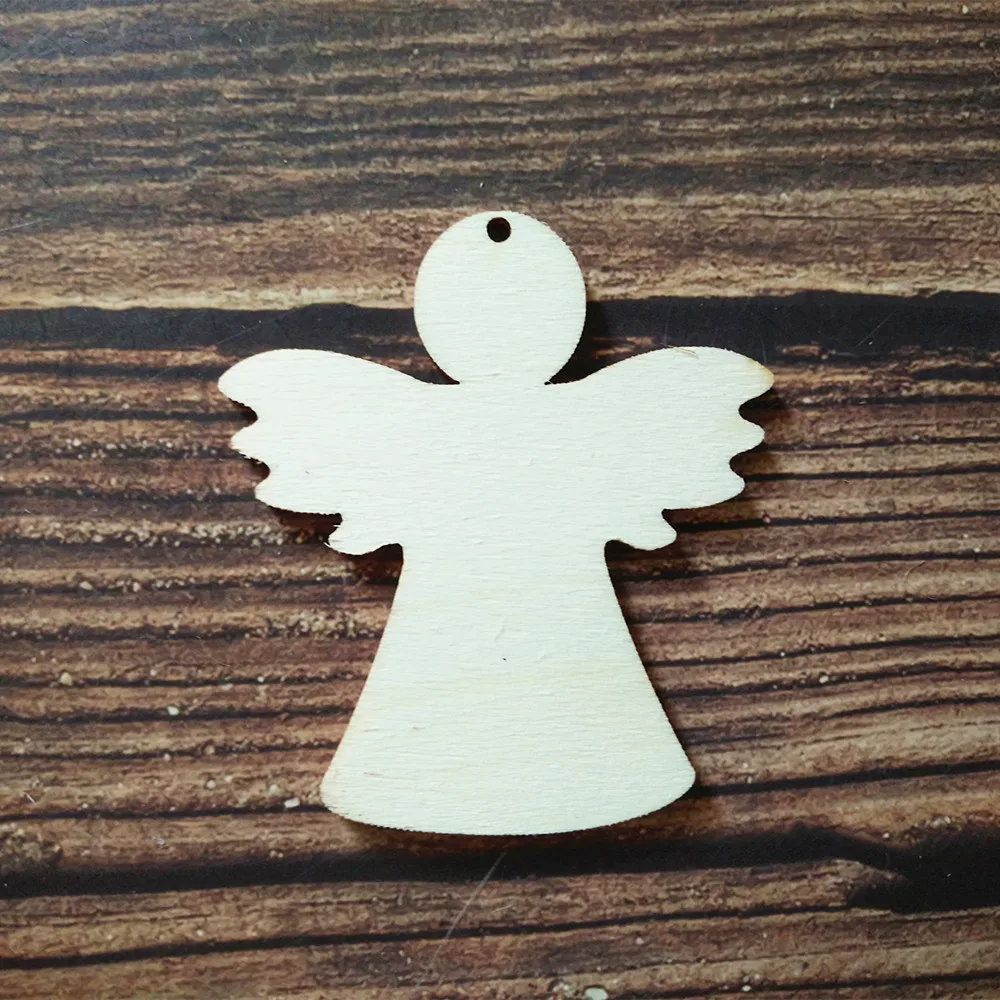 59mmx70mm Laser Cut Art Craft Wooden Blank Unfinished Angel Shape Christmas Tree Decor Tag With Holes Wedding Wood Gift Tags | Дом и сад