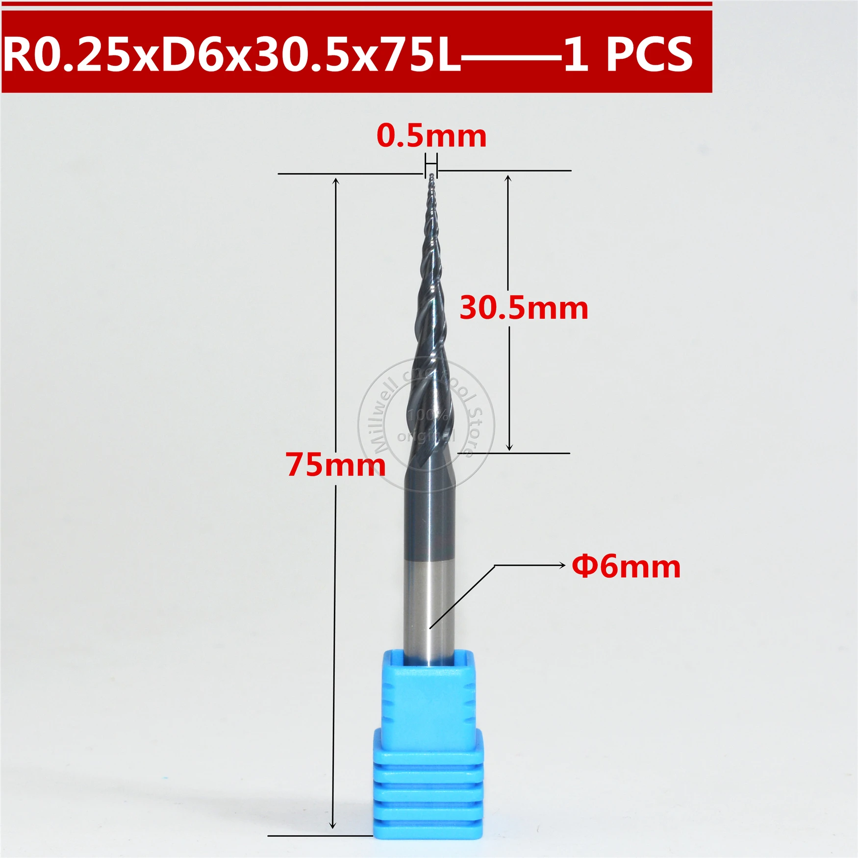 Бесплатная идентификация R0.25 * D6 30 5 75L 2F HRC55 вольфрамовое твердое Карбидное