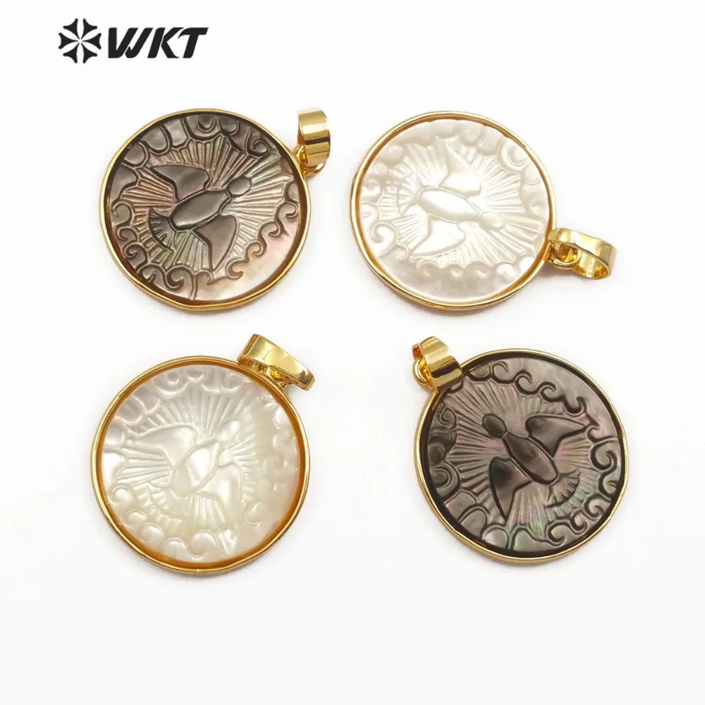 WT-JP091 Natural Pearl Shell Bird Pattern Pendant Gold Bezel Can Be Used As A Necklace Accessories For Women's | Украшения и