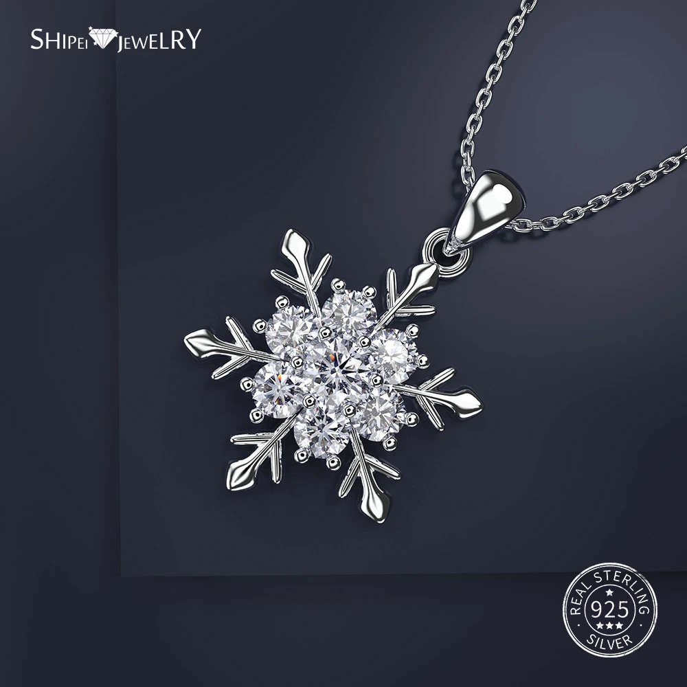 Shipei Снежинка ожерелье для женщин 925 пробы серебряный кулон Moissanite Снежинка свадебное ожерелье подарок на день рождения