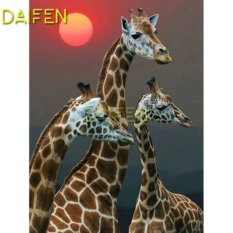 

Full Round Diamond painting Cross stitch 5D DIY Diamond embroidery Full Square Diamond mosaic three giraffes sun