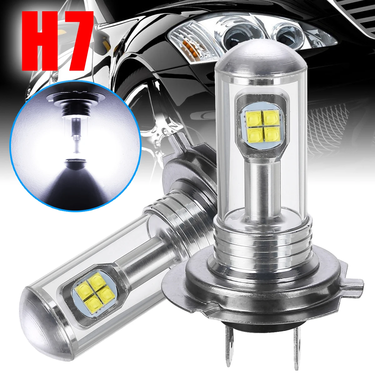 2 шт./компл. 12V 24V H7 головной светильник 80W 3000LM светодиодный Противотуманные фары дневные фары дальнего света лампы 6000K белый 360 градусов светильник подвижной световой луч