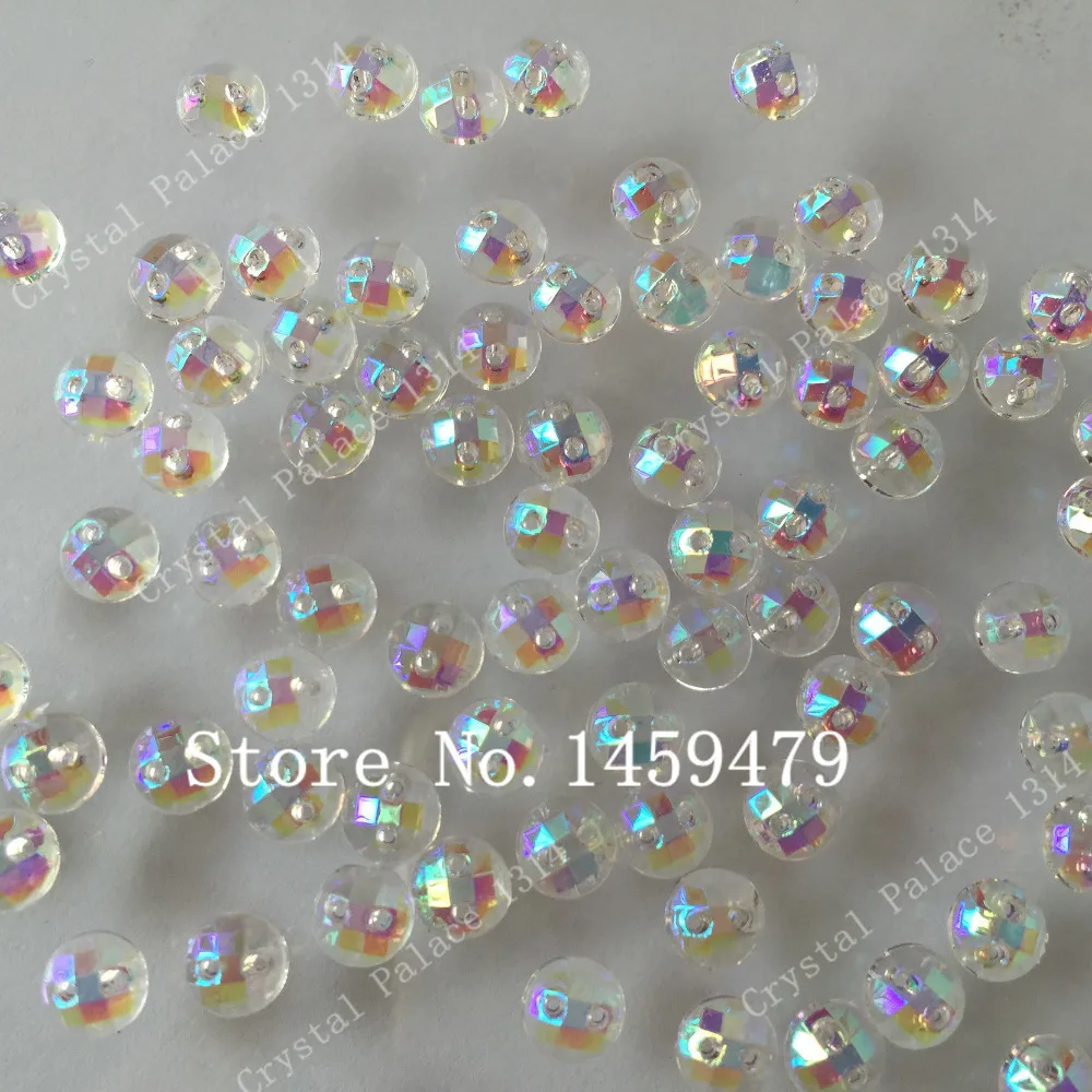 Transparent white AB Mesh Surface Small Delicate Round Rhinestone 500pcs 6mm Acrylic Crystal Flatback Sew-On 2 Holes Grade AAA | Дом и сад