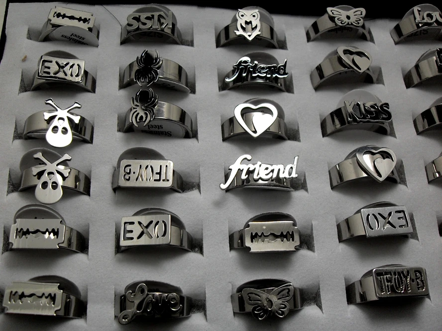 Серебряные кольца из нержавеющей стали 36 шт. модные украшения для мужчин и женщин