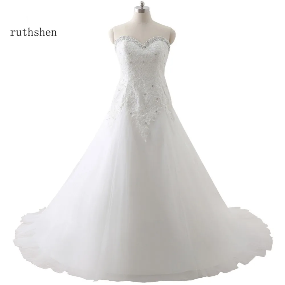 

ruthshen 100% Real Photo Cheap Plus Size Wedding Dresses Sweetheart Lace Appliques Beaded Corsert Vestidos De Novia 2022