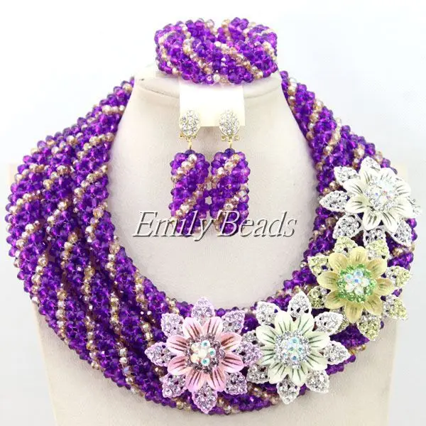2015 новейшие нигерийские фиолетовые африканские Свадебные бусины набор