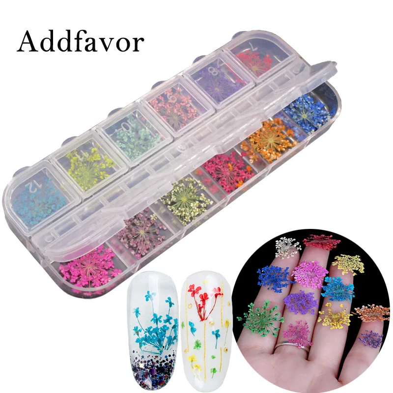 Сухие цветы Addfavor украшение для ногтей 3D наклейки Цветочные Babysbreath сделай сам