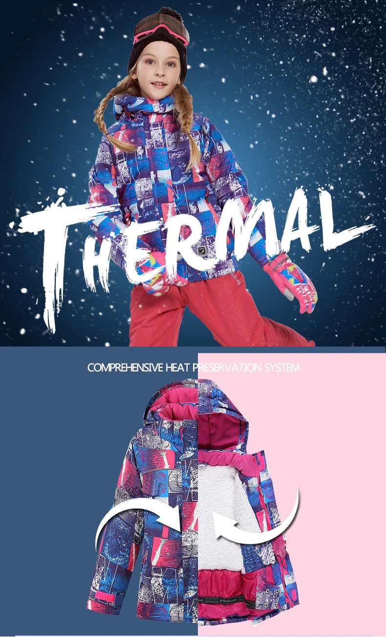 Winter Girls Clothing Sets Fleece Hooded Jackets Overalls Kids Ski Suits Outdoor Sports Children Skiing Outfits Teens Clothes