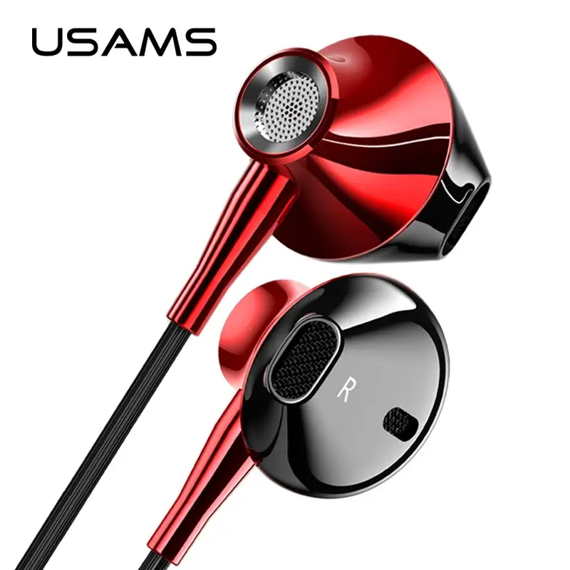 USAMS In ear 3 5 мм аудио наушники Металлические Hifi Проводная гарнитура микрофон 4D
