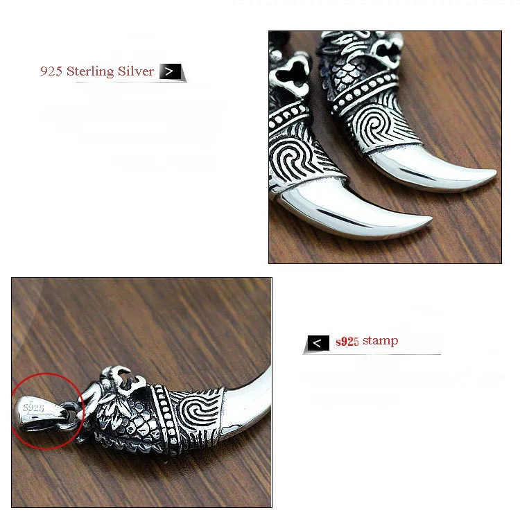 Кулон из серебра 925 пробы волшебный зуб кулон Клык чистого стерлингового с