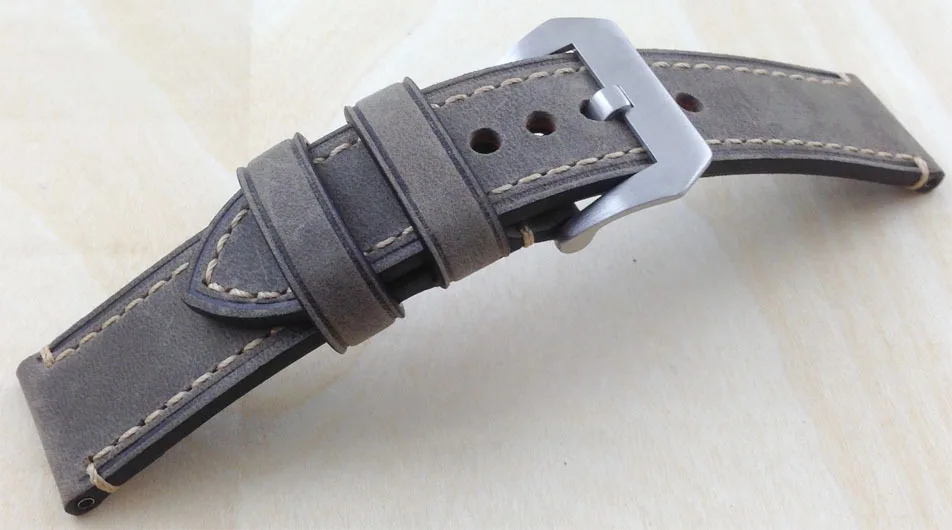 Wholesale 10PCS / lot 20MM 22MM 24MM genuine leather Crazy horse leather Watch band watch strap man watch straps grey -WB120702