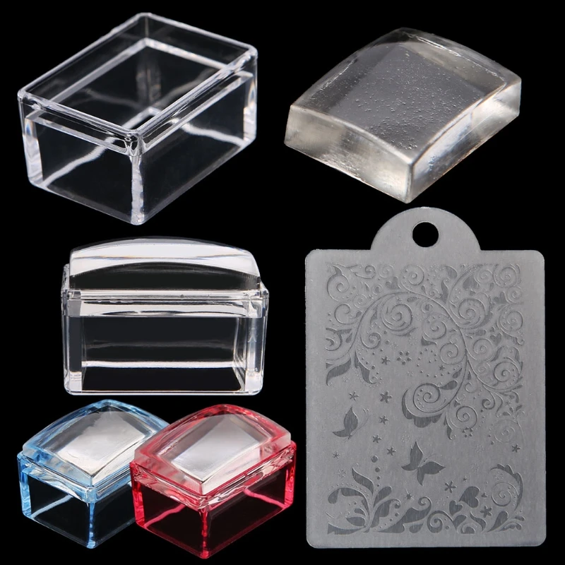 Новинка прямоугольный силиконовый штамп для ногтей со скребком инструмент