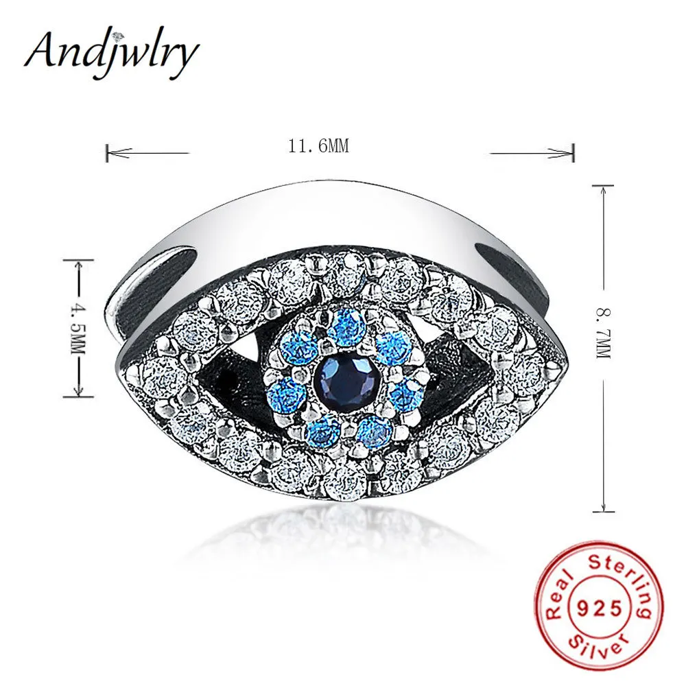 Ajw0674 Подходит к оригинальному браслету pandora талисманы, 925 пробы, серебряный, злой глаз, шарм, синий, прозрачный CZ бисер, 925 серебряные ювелирные изделия Berloque - Цвет: Ajw0674