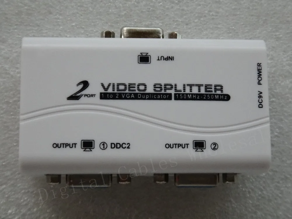 Бесплатная доставка от 1 до 2 портов VGA видео сплиттер Дубликатор 1-in-2-out 250MHz