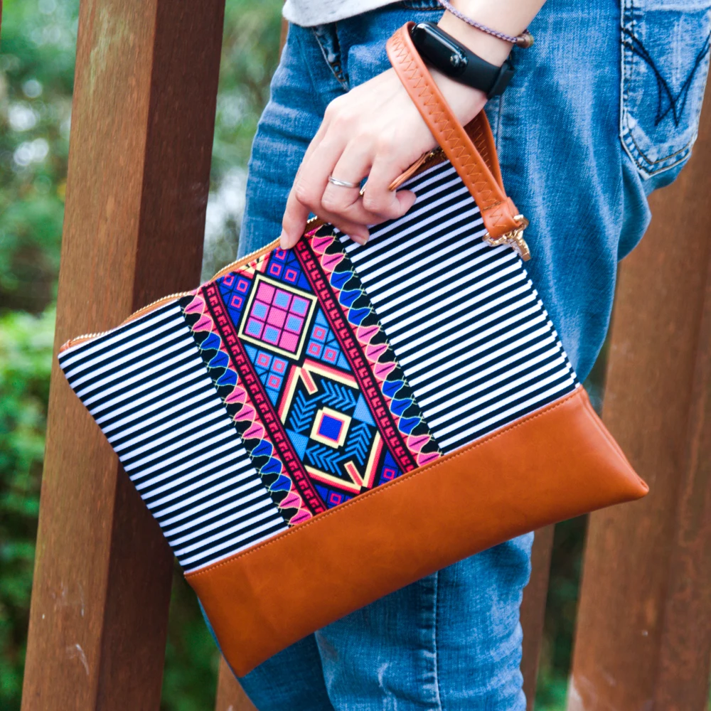 Оптовая продажа Aztec Serape клатч бесплатная доставка полосы узоры холст Браслет