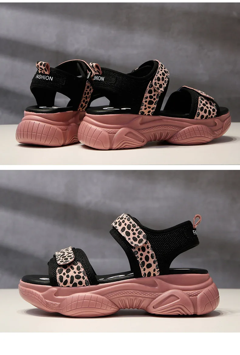 Sandalias mujer; коллекция года; обувь; женские кроссовки на платформе; модная брендовая Летняя обувь; zapatos de mujer; женская обувь на массивном каблуке; цвет Леопардовый, серебристый