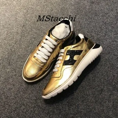 Gold Mcacchi/женские кроссовки из коровьей кожи с блестками; женская повседневная обувь на шнуровке, визуально увеличивающая рост; женские разноцветные кроссовки на не сужающемся книзу массивном каблуке - Цвет: Gold