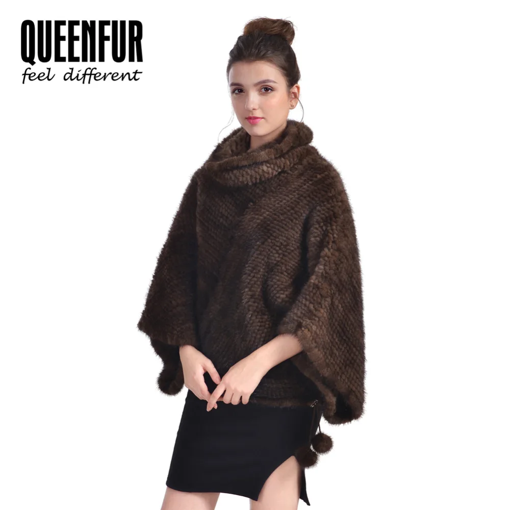 Новые Подлинная Вязание Норки Шаль Натуральный Мех Пончо Для женская Мода