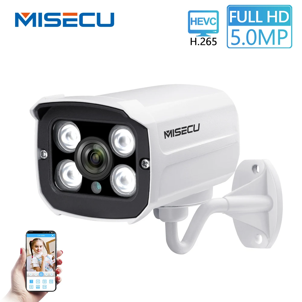 MISECU H.265 POE ip камера 5MP 4MP наружная Водонепроницаемая инфракрасная ночного видения