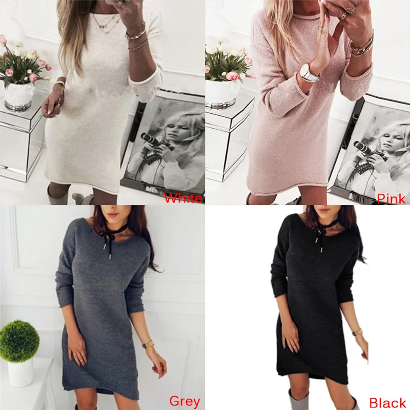 Casual Solid Winter Jumper Pull Femme Women Sweaters And Pullovers Long Sleeve Knitted Sweater Dress | Женская одежда