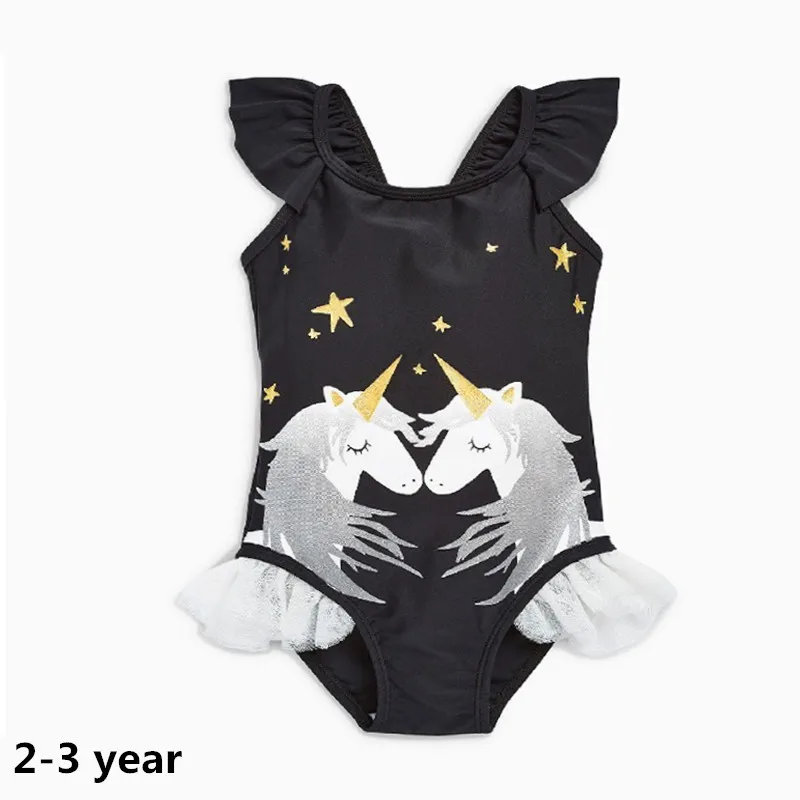 D0841 black 2-3 year Купальный костюм с единорогом для маленьких девочек; слитный комплект бикини с оборками для девочек; летний пляжный костюм принцессы для девочек с рогом единорога; купальный костюм; D0841 - Цвет: D0841 black 2-3 year