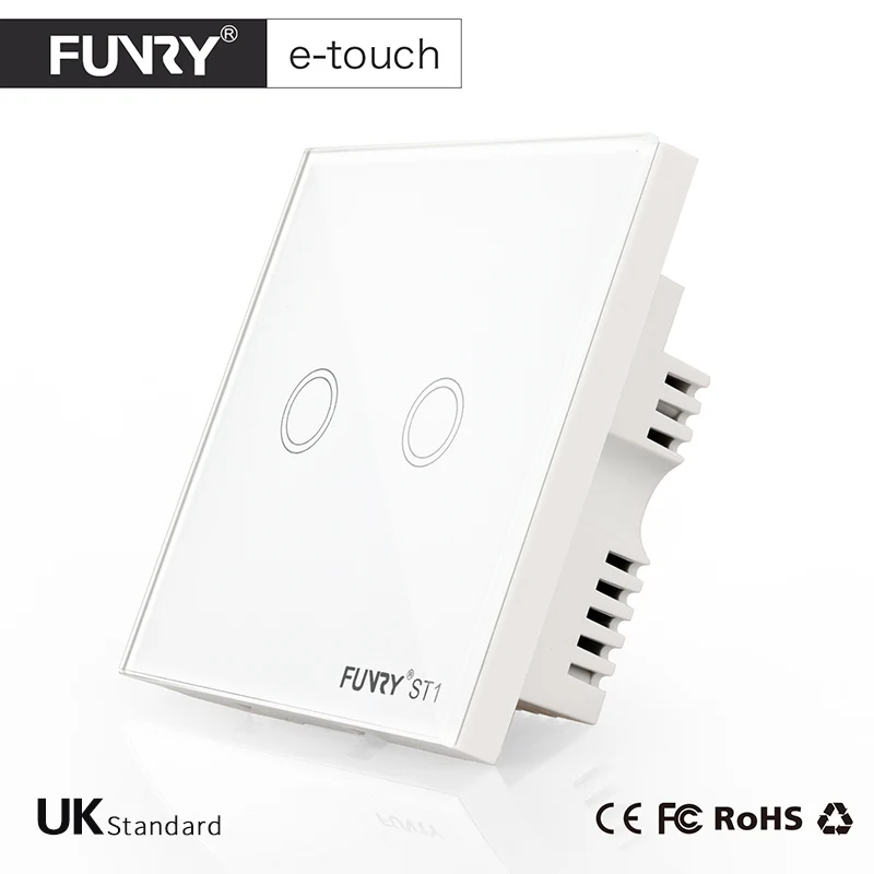 FUNRY ST1-UK Remote Control 2 Gang 1 Way 3 Color Touch Switch Wall with Glass Panel for Home Automation Free Shipping | Безопасность и