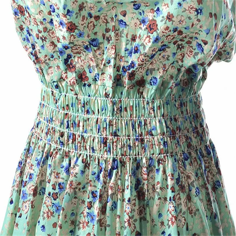 Европа и Америка горячие продажа плюс размер печати рукавов boho стиль dress шифон