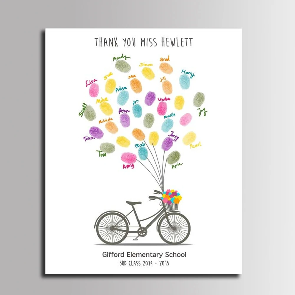 Отпечаток пальца Подпись Холст Картина велосипед турне воздушные шары Сделай