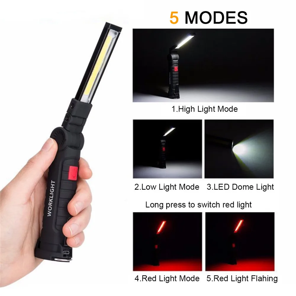 Новый W 51 COB светодиодный 500LM 360 ° вращающийся 5 файлов зарядка через USB Авто Ремонт
