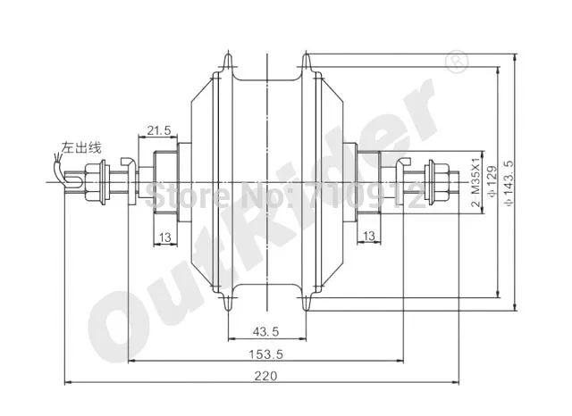 Бесплатная доставка 36V RearMotor DC без Холла Бесщеточный с 3 контактным