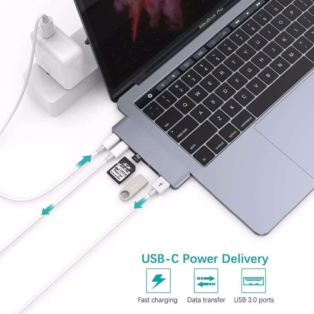Новинка для Macbook New Pro 13 15 Touch Bar typc C 3 0 Combo USB зарядки + 2 порта SD/TF слот карт|2 ports usb