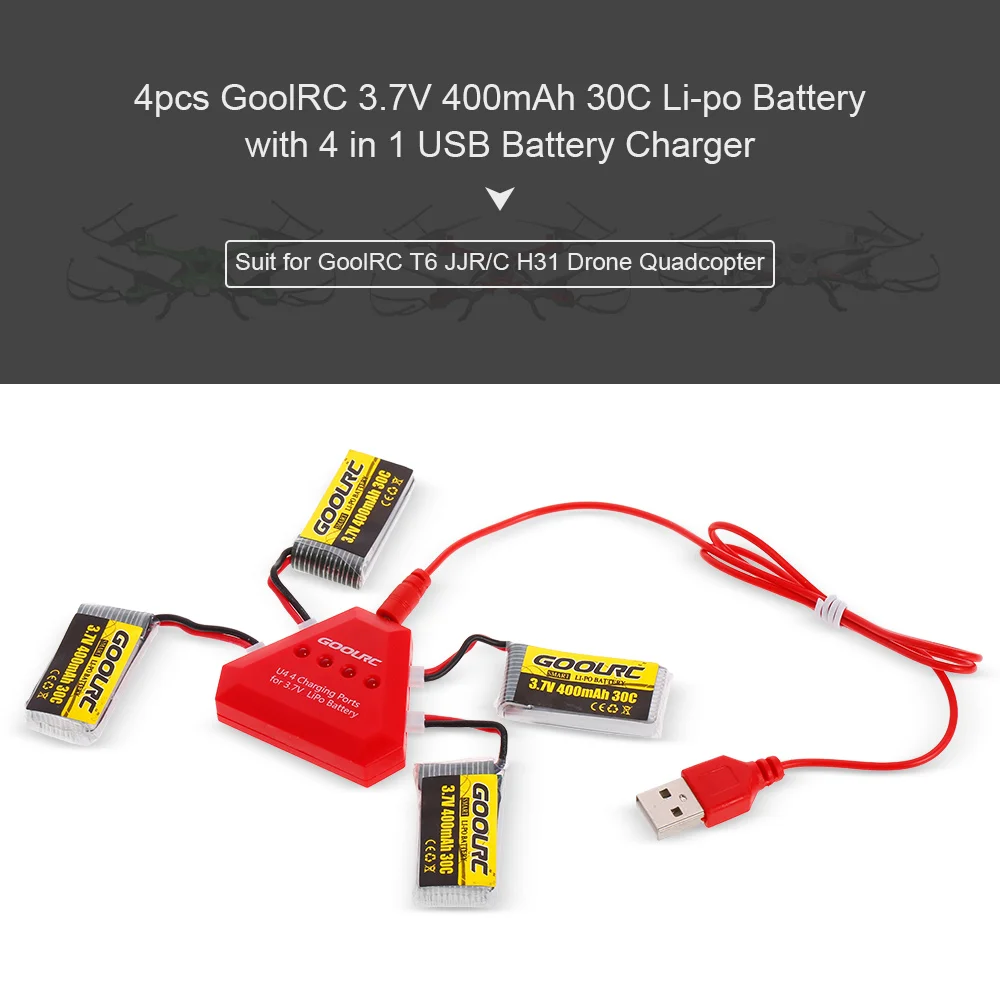 GoolRC 4 шт. 3 7 в 400 мАч 30C Li po батарея с 1 U4 Смарт зарядное устройство для T6 JJRC H31 RC Дрон