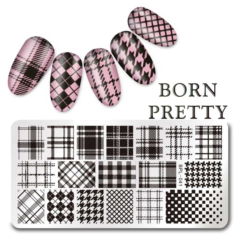 BORN PRETTY 12*6 см прямоугольник шаблон для стемпинга нейл арта клетчатый дизайн сетка