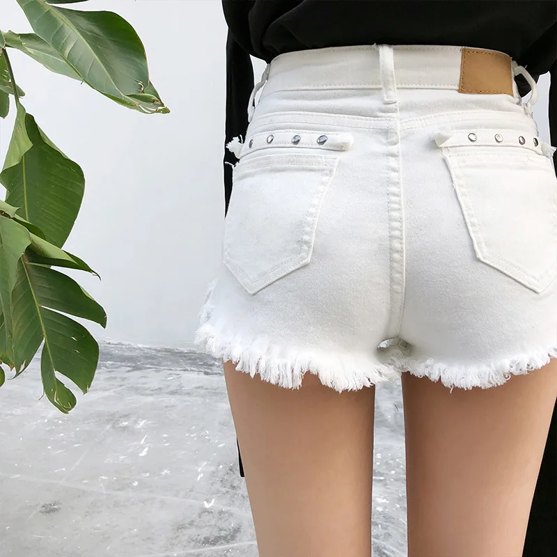 Джинсовые шорты Женская мода с высокой талией бахромой рваные короткие джинсы 2019
