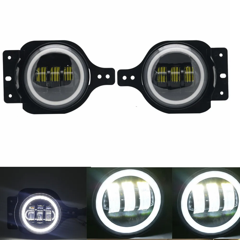 white DRL Светодиодный противотуманный фонарь Halo для Jeep Wrangler JL Chrysler Cruiser 4 дюйма светодиодный противотуманный фонарь для Jeep JL 10th anniversary бампер - Цвет: white DRL