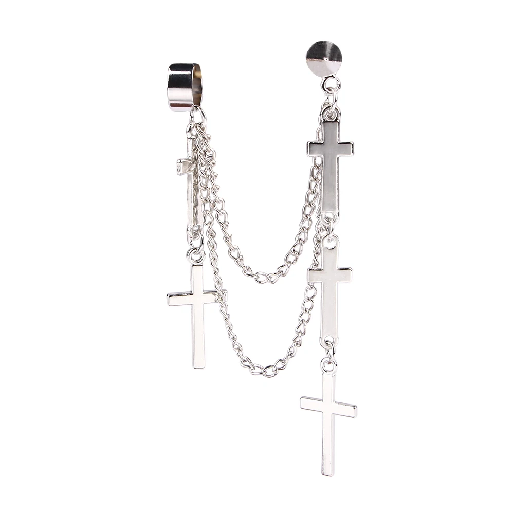 silver 1 шт., женская мода, крутые, в стиле панк, кресты, подвеска, кисточка, цепочка, ухо, обертывание, манжета, шпилька, серьги, подарки - Окраска металла: silver