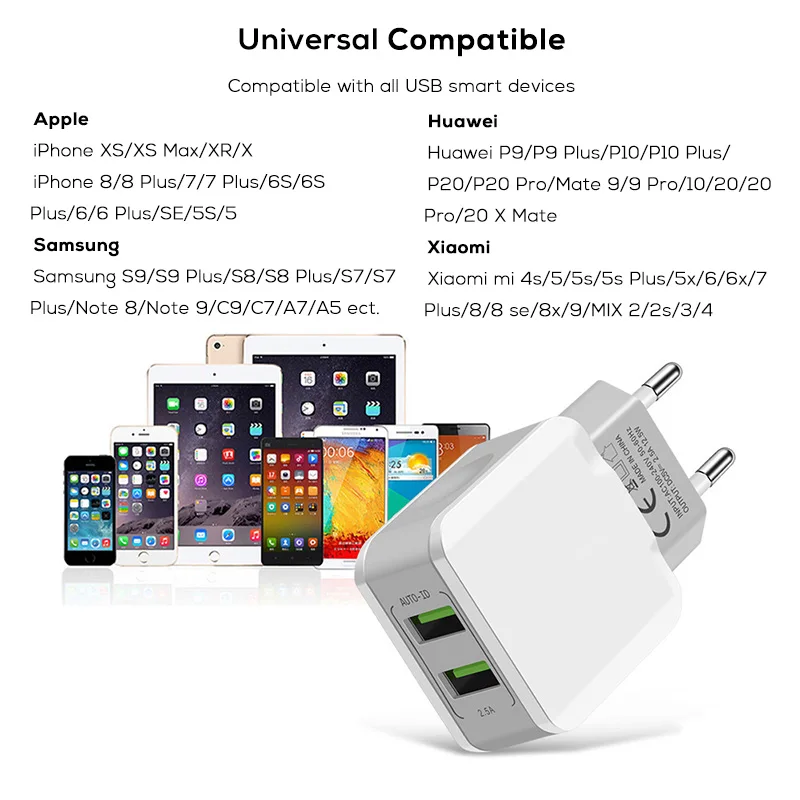 SUPTEC 5V 2.4A двойное зарядное устройство USB для IPhone 8 Plus 6 7 X Xs Max XR быстрое настенное