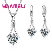 trendy romantic 925 sterling silver cubic zircon necklaceearrings jewelry sets women wedding engagement party accessory