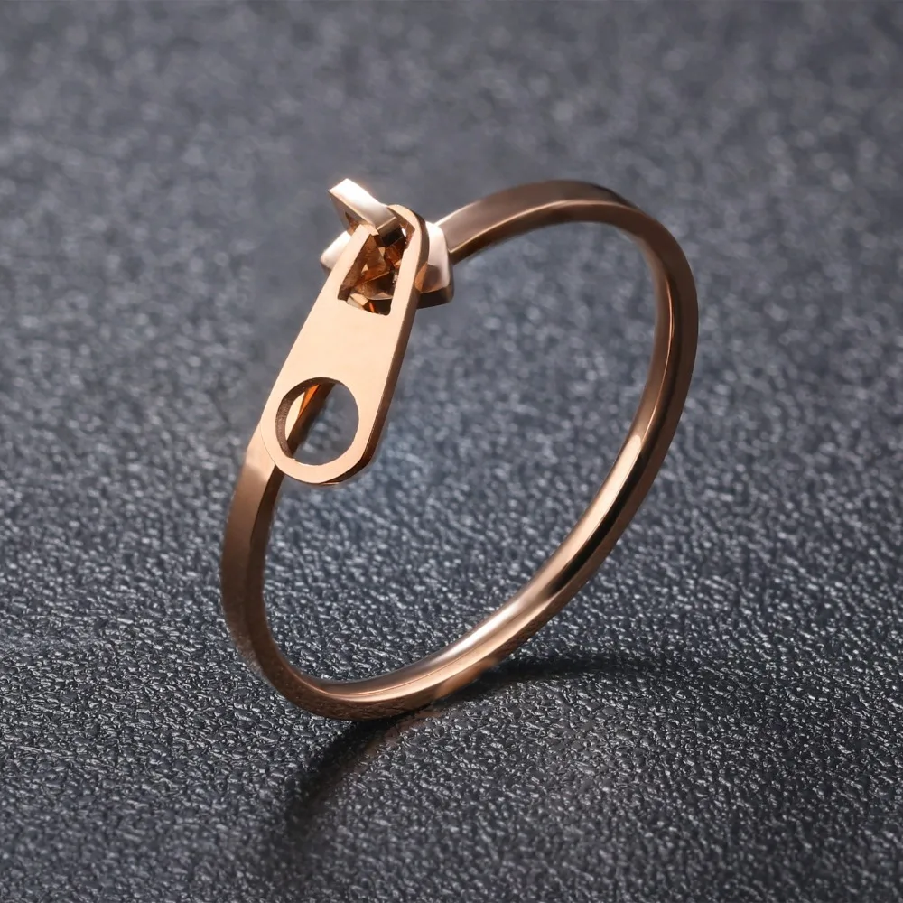 Fate Love Fashion Zipper Pull Design Women 's Rings Rose Gold Color Creative Jewelry Finger Bands Gift Drop Shopping Never Fade |