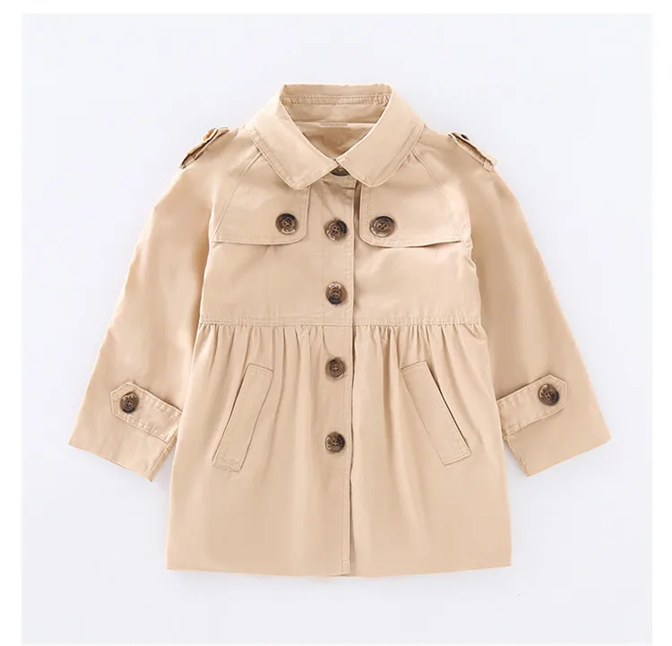 Khaki DFXD/новая модная одежда осенний Тренч для девочек-подростков однобортная верхняя одежда цвета хаки с длинными рукавами для детей от 3 до 12 лет - Цвет: Khaki