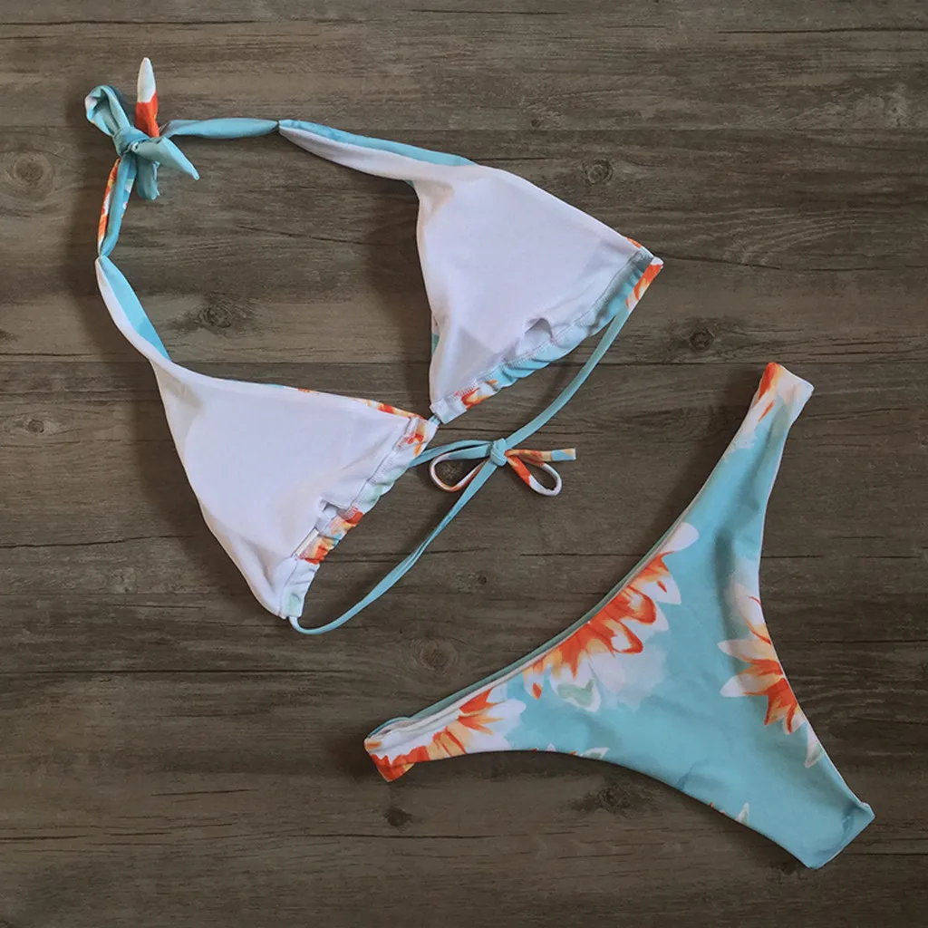 Бикини 2020 женское пикантное бикини с принтом подсолнуха и оборками купальный