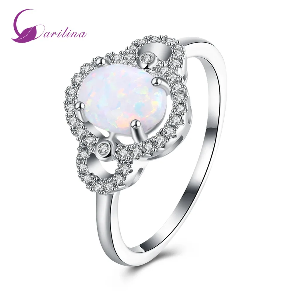 

Elegant Round White Opal Ring Fashion White CZ Wedding Jewelry Silver Color Engagement Promise Rings R2086