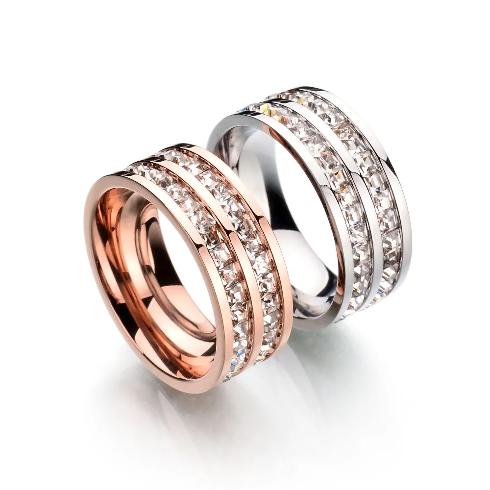 Роскошное Брендовое свадебное кольцо миди из нержавеющей стали с двумя рядами
