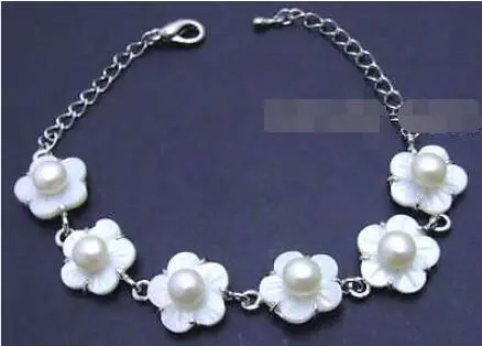 Shipping &gt&gt new hot Big 14mm white shell fleuret &amp 7mm pearl adjustable 6-8.5&quot Bracelet-b253 | Украшения и аксессуары