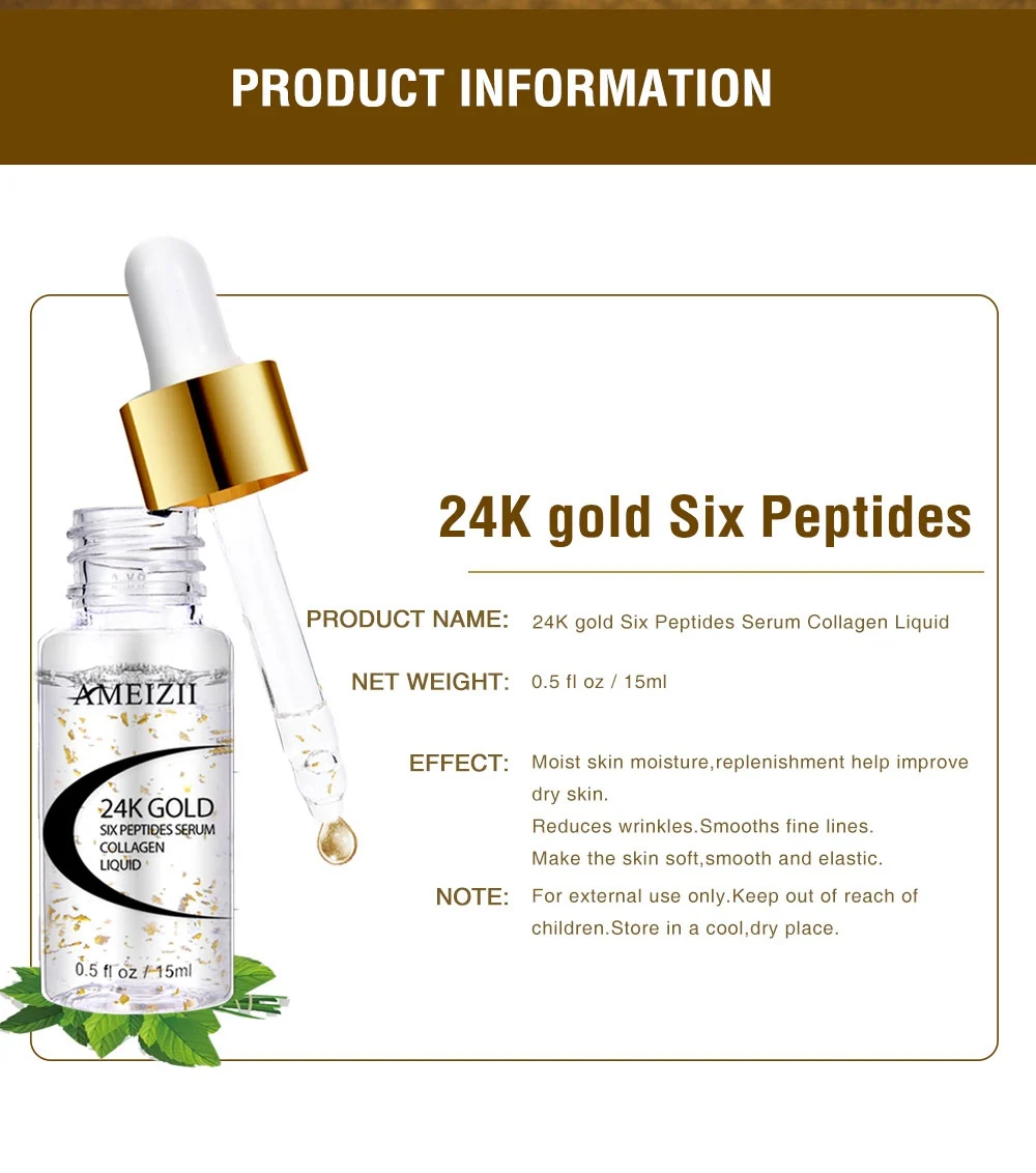 AMEIZII 24K Gold шесть пептидов коллагеновая сыворотка крем для лица отбеливающий увлажняющий с гиалуроновой кислотой антивозрастной подтягивающий укрепляющий уход за лицом